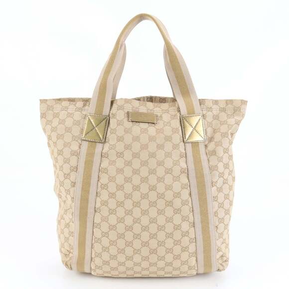 GUCCI Handbags - Gucci GG Canvas Sherry Line 189669 Leather Tote Bag Shoulder Beige Women's